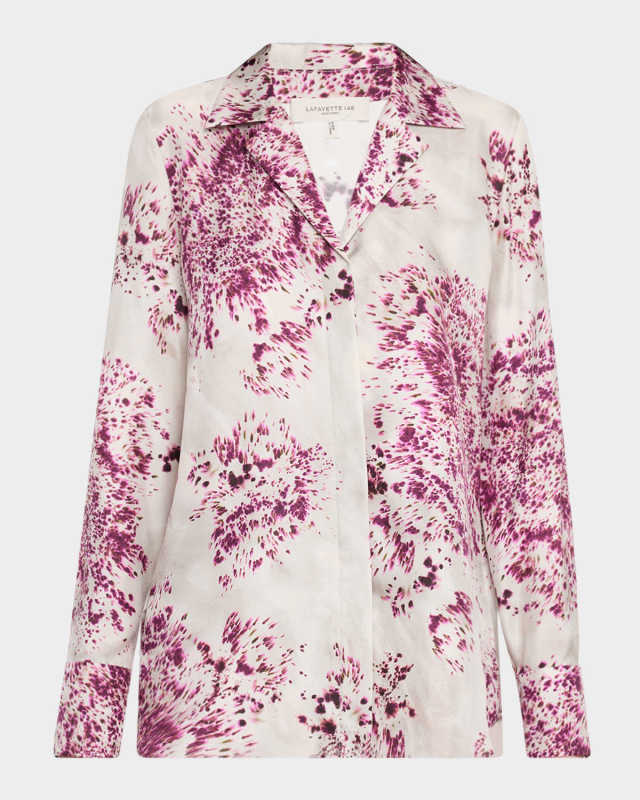 Splatter-Print Silk Twill Blous